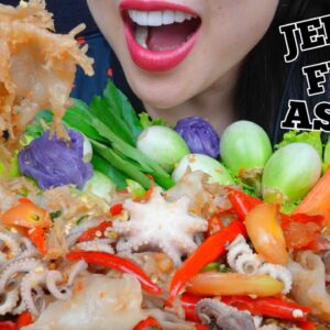 ASMR SPICY OCTOPUS JELLY FISH THAI SALAD FRESH VEGGIES (CRUNCHY EATING SOUND) NO TALKING | SAS-ASMR
