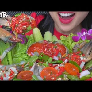 ASMR THAI STYLE SPICY RAW CRAB SHRIMP + FRESH VEGGIES (CRUNCHY EATING SOUNDS) NO TALKING | SAS-ASMR