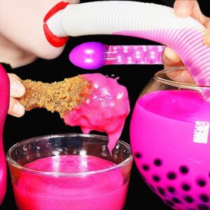 ASMR PINK SAUCE, FRIED CHICKEN, GIANT POP TUBE, FISH BOWL BOBA TEA, SOUR SODA EATING DRINKING SOUNDS