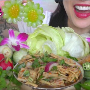ASMR THAI BAMBOO SALAD + FRESH VEGGIES + BBQ PORK (EATING SOUNDS) NO TALKING | SAS-ASMR