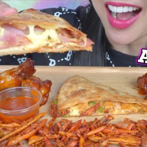ASMR PIZZA HUT + CHICKEN WINGS + FRIED CHILI (EATING SOUNDS) LIGHT WHISPERS | SAS-ASMR