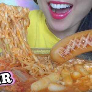 ASMR CHEESY RICE CAKE SPICY NOODLES + SAUSAGE (EATING SOUNDS) LIGHT WHISPERS | SAS-ASMR