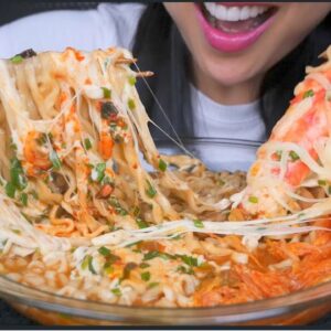 SPICY CHEESY NOODLES WITH KING CRAB LEGS (ASMR EATING SOUNDS) LIGHT WHISPERS | SAS-ASMR