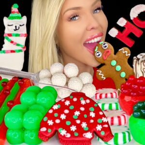 ASMR MUKBANG, Ugly Sweater Christmas Cookies, Swirl Crepe Cake, Hot Chocolate, Jelly Desserts 먹방